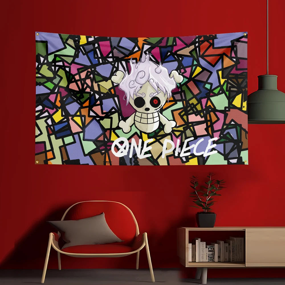 One Piece-Poster – Jolly Roger mit Totenkopf und Blumen (Farbig)