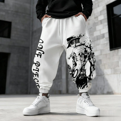 Pantalon de Jogging One Piece - Design Intégral Manga Noir & Blanc (Gris/Blanc)