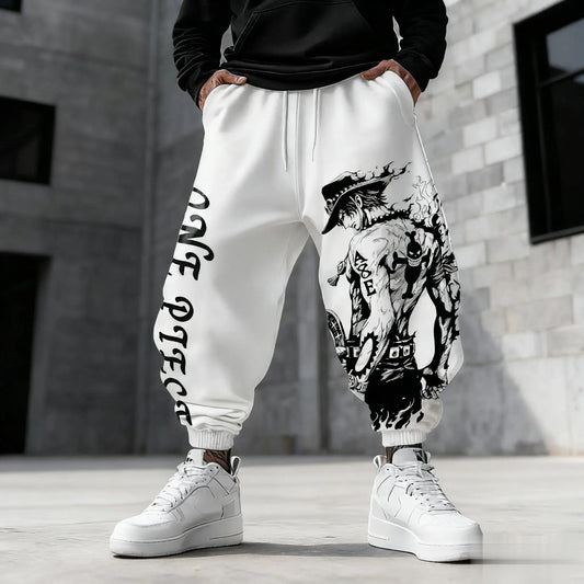 Pantalon de Jogging One Piece - Design Intégral Manga Noir & Blanc (Gris/Blanc)